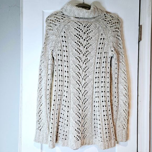 Anthropologie Sleeping On Snow Eldora Open Weave Turtleneck Tunic Sweater - Picture 2 of 6